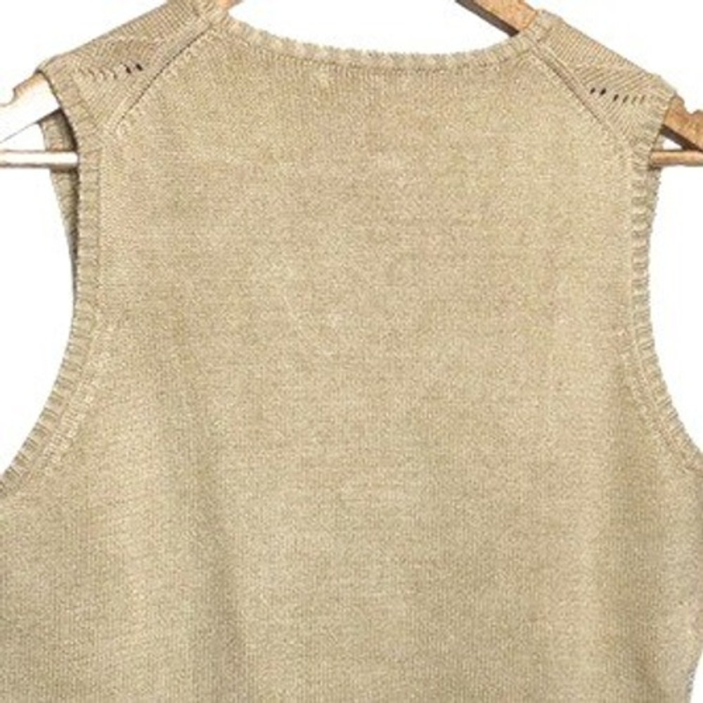 Cutter & Buck Tan Beige V-Neck Chevron Pointelle Knit Sweater Womens Vest Size S - Picture 5 of 8